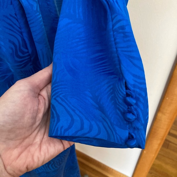 Stanley Sherman Vibrant Royal Blue Jumpsuit 2pc Silk Rose Jacquard Pattern - Picture 11 of 15